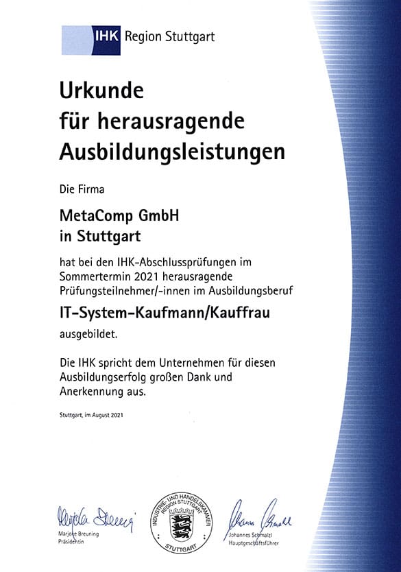 IHK-Urkunde MetaComp 2021